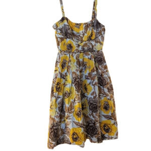 Maggy London Yellow Floral A-Line Cotton Dress 8
